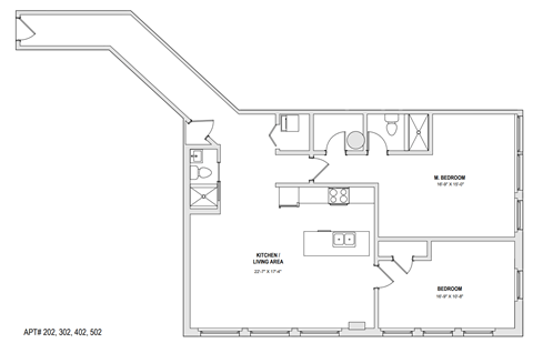 Floor plan for 2 beds, 2 baths, 1150 sqft